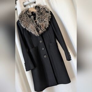 Moda International Black Pea Coat with Faux Fur Collar